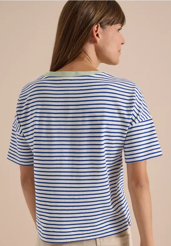 Gestreiftes Baumwollshirt mit Kontrastdetail
