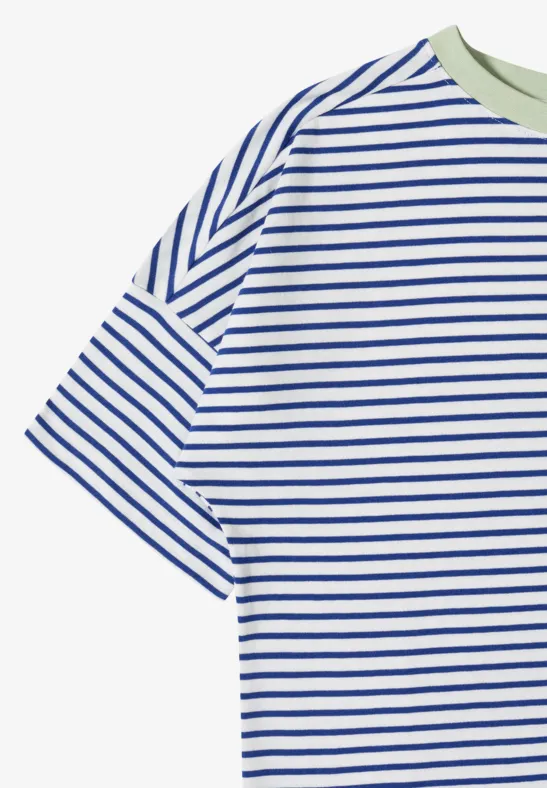 Gestreiftes Baumwollshirt mit Kontrastdetail