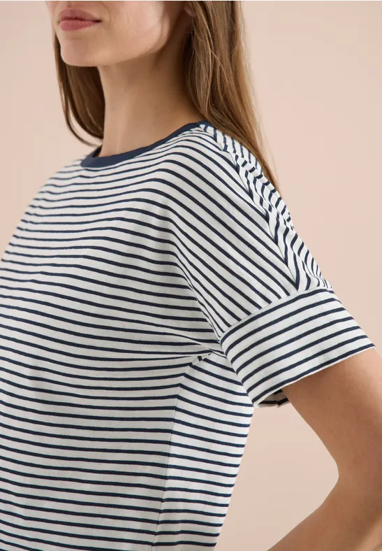 Gestreiftes Flammgarn-T-Shirt mit Kordelzug
