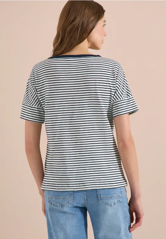 Gestreiftes Flammgarn-T-Shirt mit Kordelzug