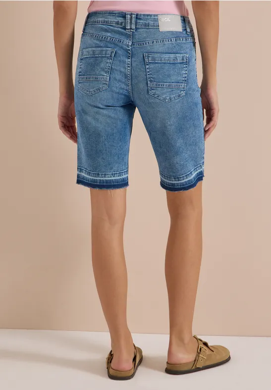 Locker geschnittene High-Waist Denim-Bermuda