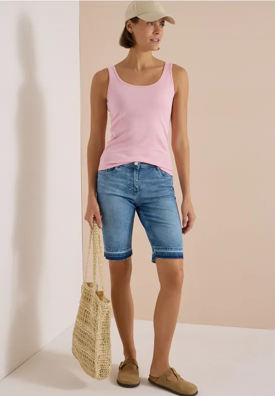 Locker geschnittene High-Waist Denim-Bermuda