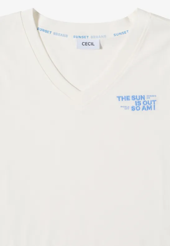 Sportliches V-Neck Baumwoll-Slogan-Shirt