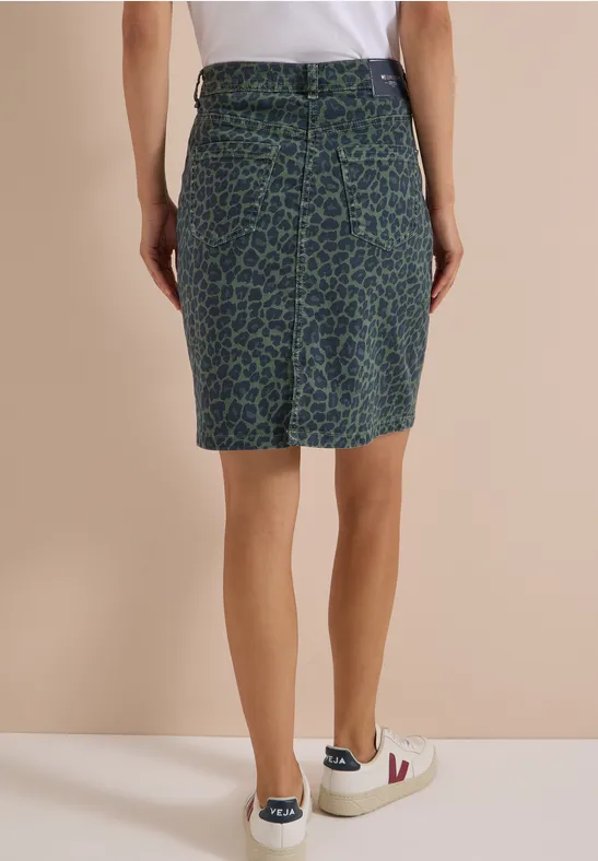 Jeansrock mit Leopardenmuster und Knopfleiste