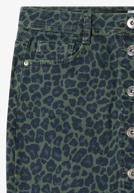 Jeansrock mit Leopardenmuster und Knopfleiste