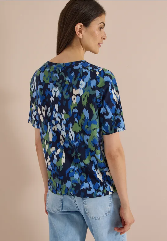 T-Shirt mit abstraktem Print und U-Boot-Ausschnitt