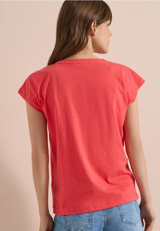 Gestreiftes V-Ausschnitt-Shirt mit Tunnelzug