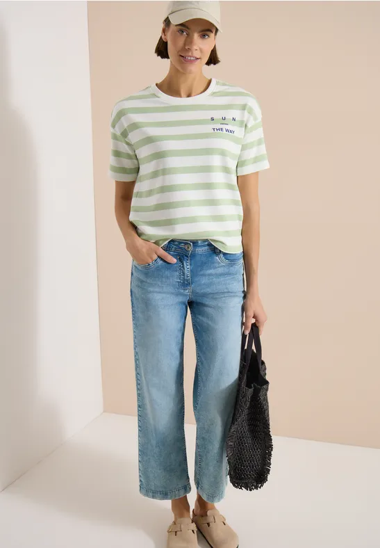 Gestreiftes Jerseyshirt mit Brustprint