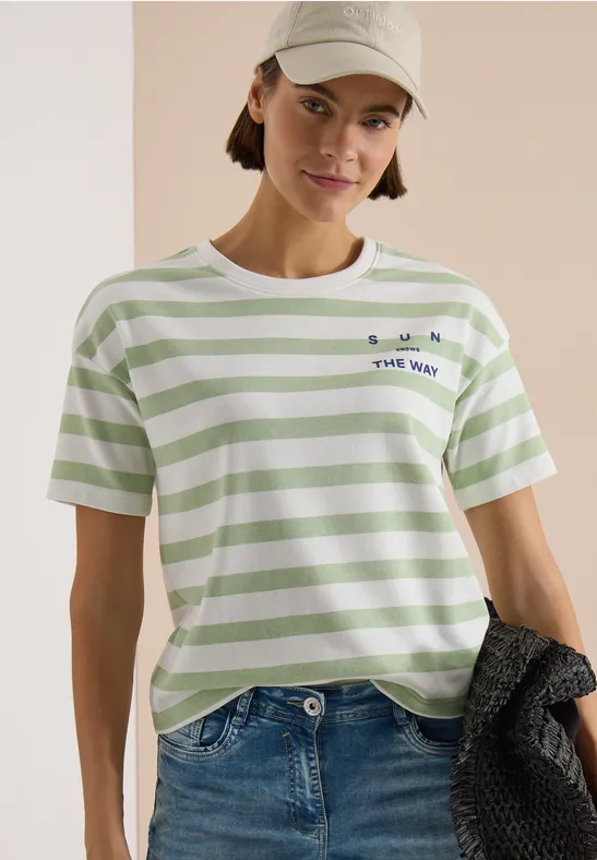 Gestreiftes Jerseyshirt mit Brustprint