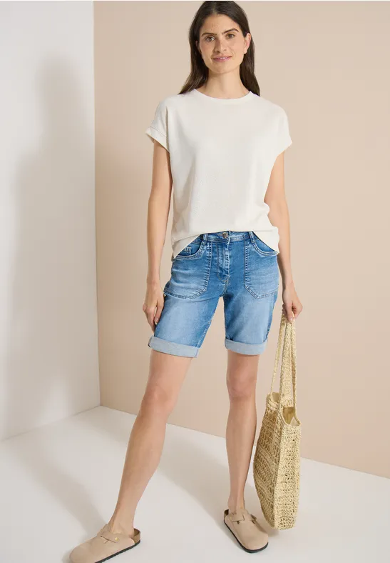 Slim Fit Mid Waist Denim-Shorts
