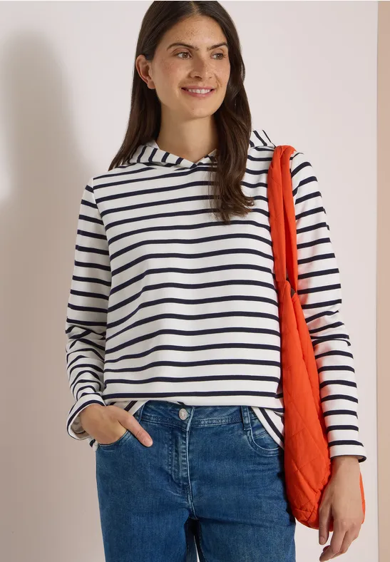 Gestreiftes Langarm-Sweatshirt mit Kapuze