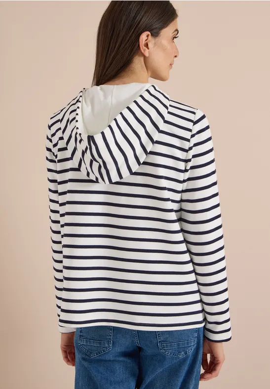 Gestreiftes Langarm-Sweatshirt mit Kapuze