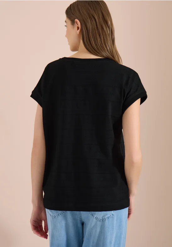 Strukturiertes Baumwoll-T-Shirt mit U-Boot-Ausschnitt