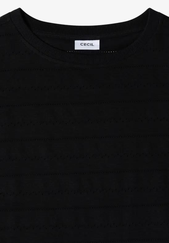 Strukturiertes Baumwoll-T-Shirt mit U-Boot-Ausschnitt