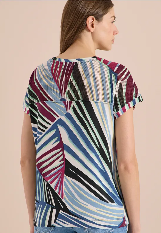 T-Shirt mit Grafik-Print und Mesh-Einsatz