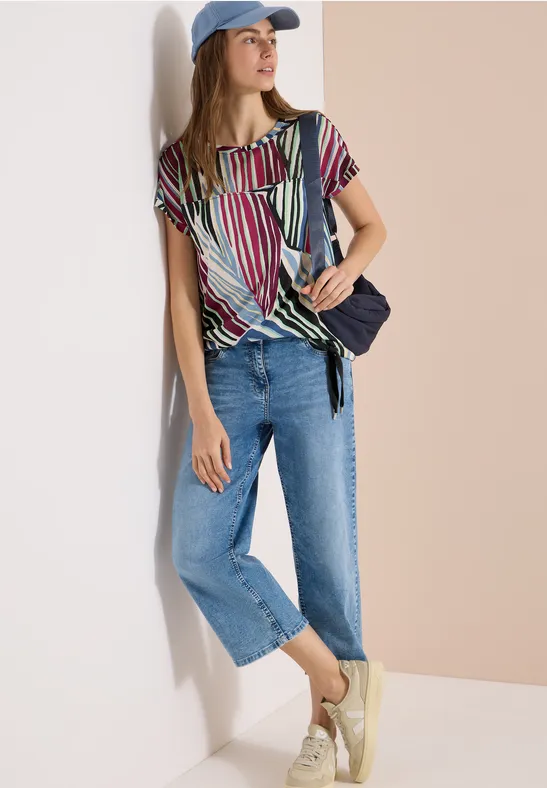 T-Shirt mit Grafik-Print und Mesh-Einsatz