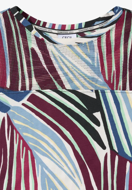 T-Shirt mit Grafik-Print und Mesh-Einsatz