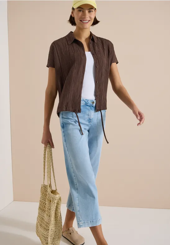 Strukturierte Bluse mit Tunnelzug-Saum
