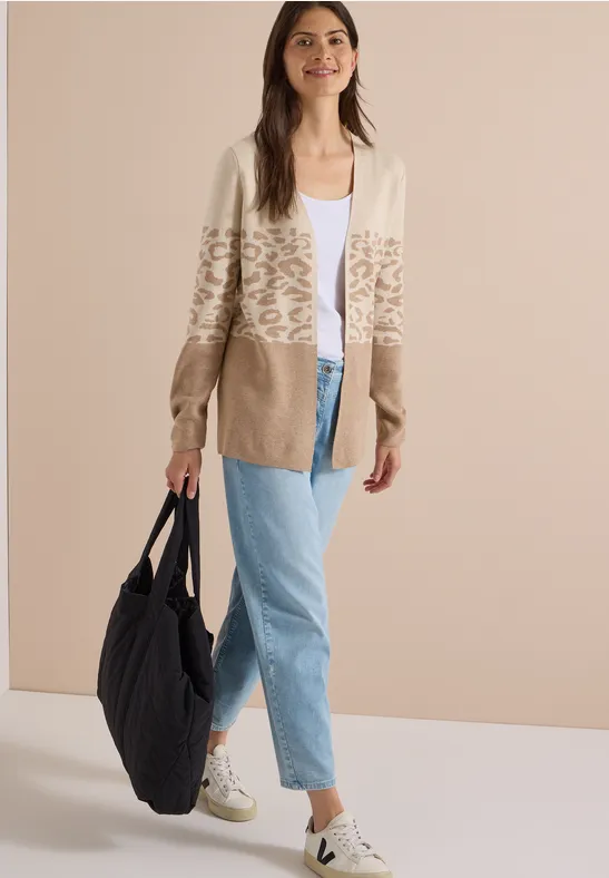 Offener Cardigan mit Jacquard-Muster