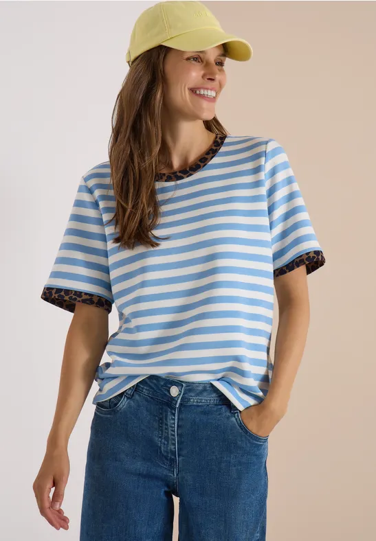Gestreiftes T-Shirt mit Leoparden-Details