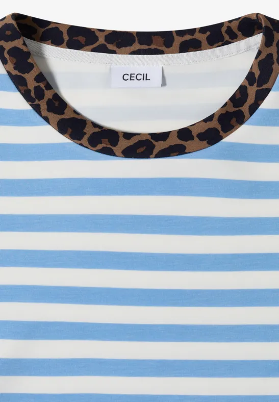 Gestreiftes T-Shirt mit Leoparden-Details