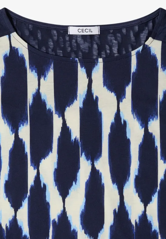 T-Shirt mit Ikat-Print und Strukturmix