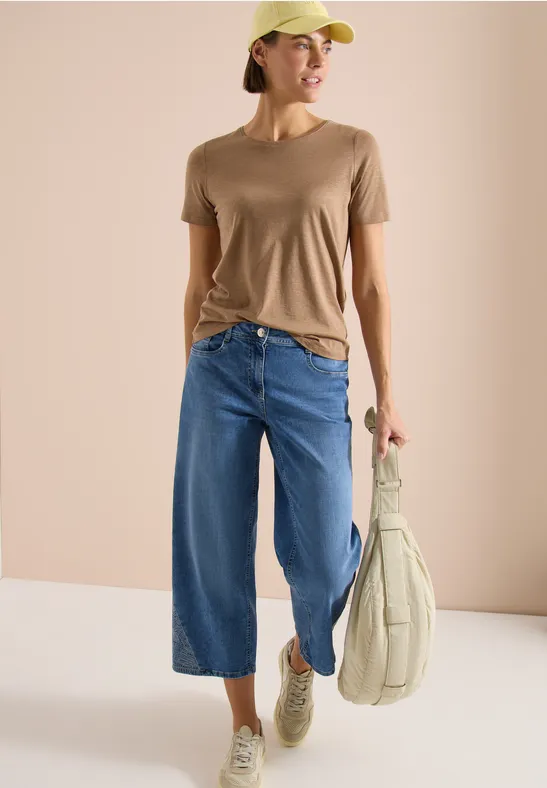 Hoch taillierte Wide-Leg-Crop-Jeans