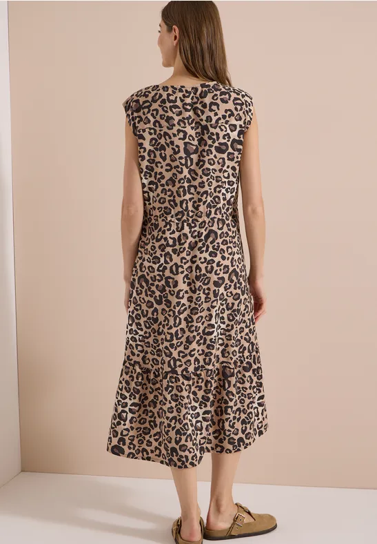 Midi-Kleid mit Leo-Print und Tunnelzug