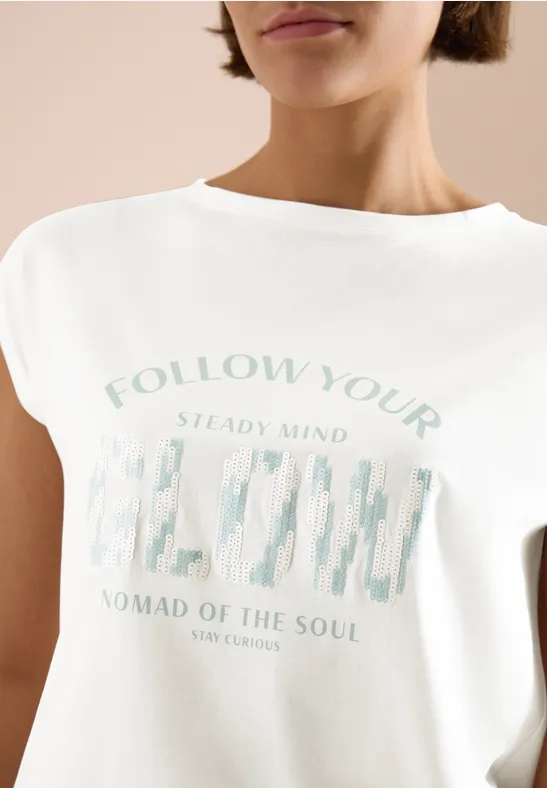 Grafik-Shirt mit Pailletten und Knotendetail