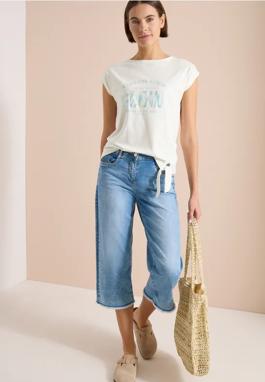 Grafik-Shirt mit Pailletten und Knotendetail