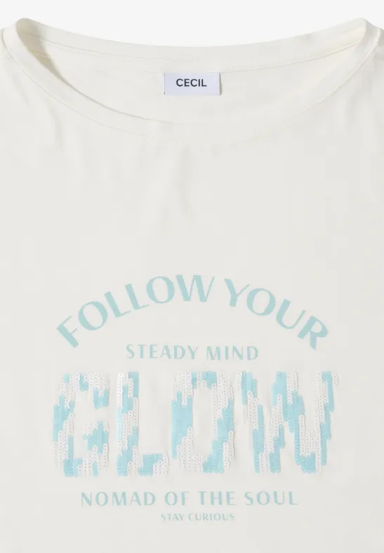 Grafik-Shirt mit Pailletten und Knotendetail