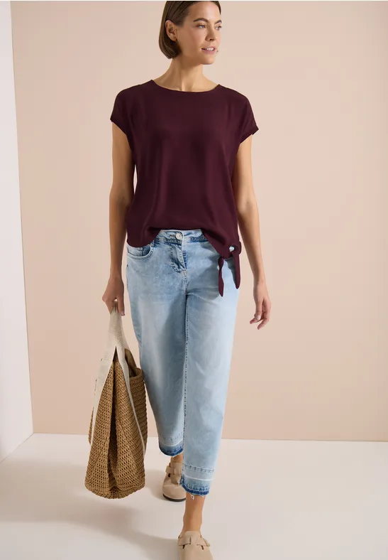 Blusenshirt mit Rundhalsausschnitt und Knotendetail