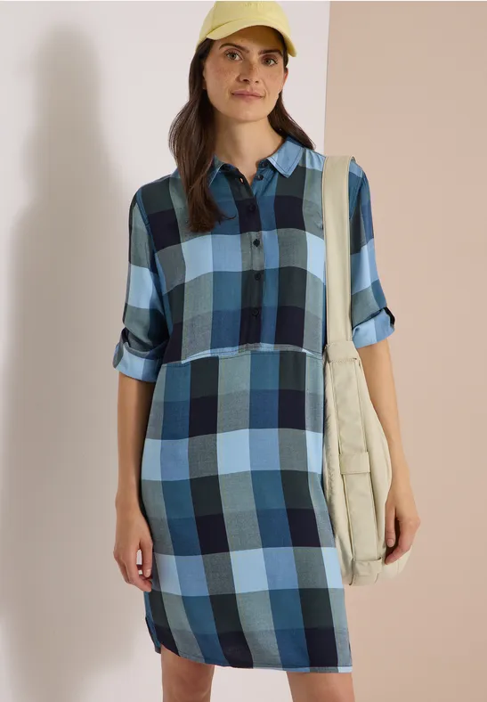 Kariertes knielanges Hemdblusenkleid