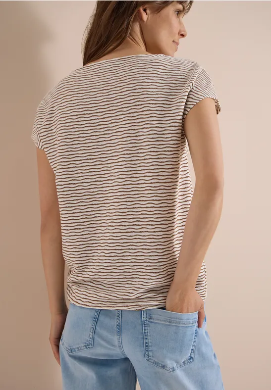 Strukturiertes Streifen-Shirt mit U-Boot-Ausschnitt