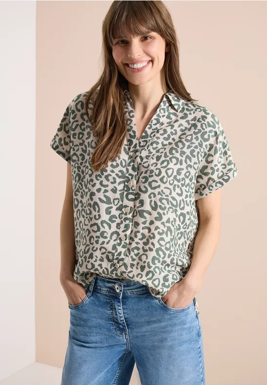 Leinenmix-Bluse mit Leoparden-Print
