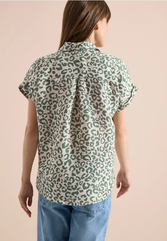 Leinenmix-Bluse mit Leoparden-Print