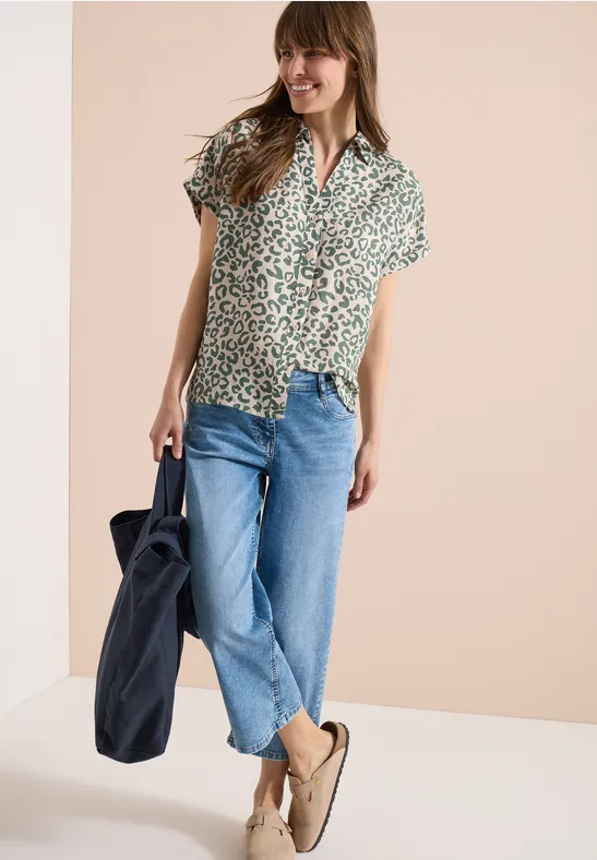 Leinenmix-Bluse mit Leoparden-Print