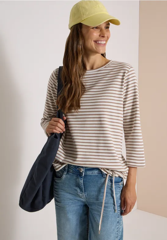 Gestreiftes 3/4-Arm Baumwoll-Shirt