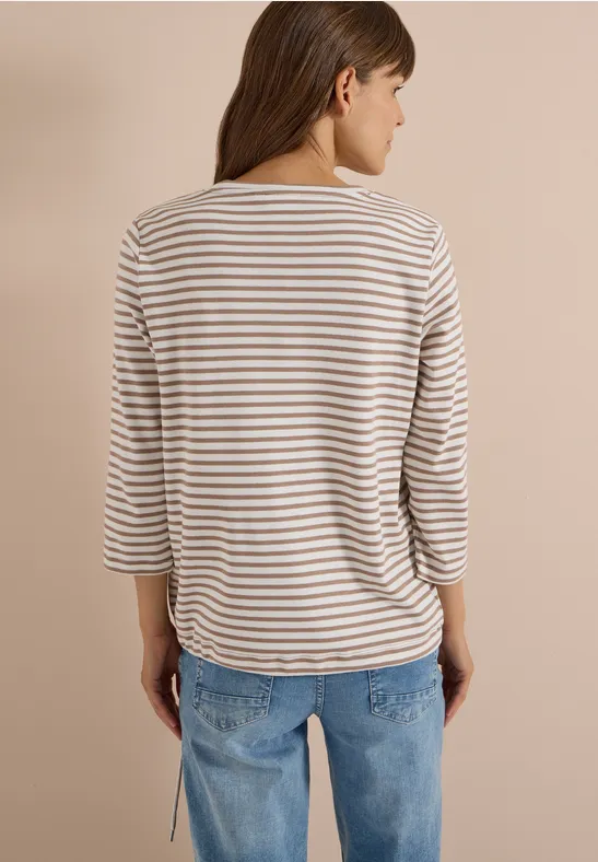 Gestreiftes 3/4-Arm Baumwoll-Shirt