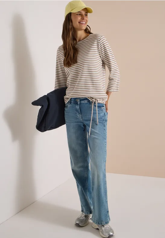 Gestreiftes 3/4-Arm Baumwoll-Shirt
