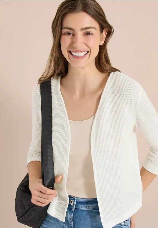 Offene Ajour-Strickjacke mit Struktur