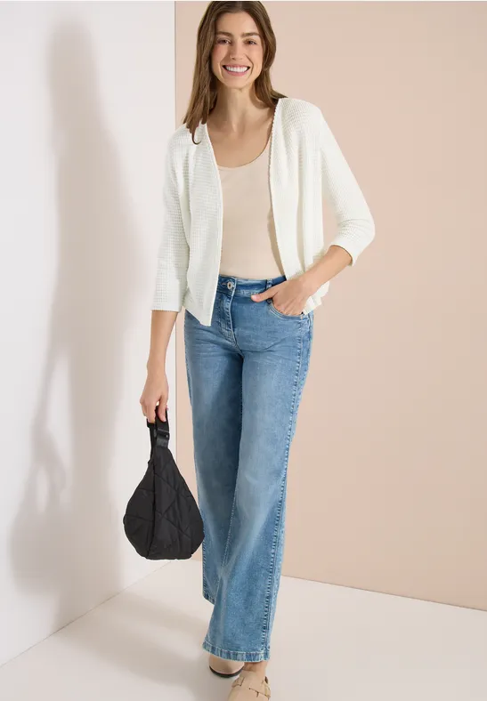 Offene Ajour-Strickjacke mit Struktur