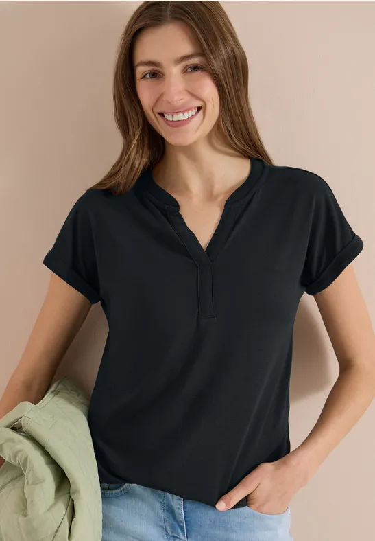 Shirt mit Split-Neck im Tunikastil