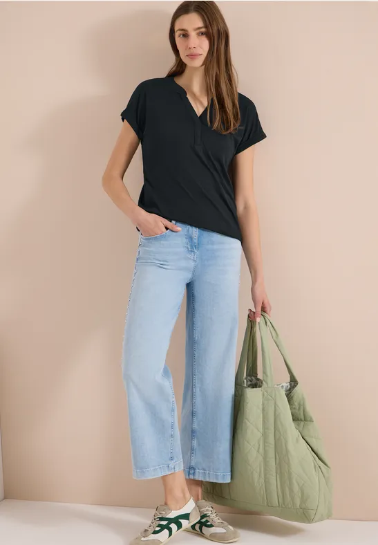 Shirt mit Split-Neck im Tunikastil
