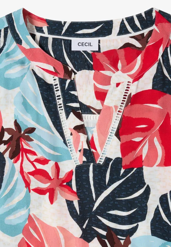 Stufen-Midikleid mit Blätter-Print