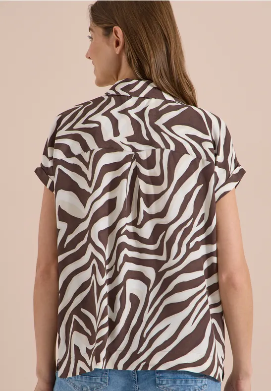 Kurzarm-Hemdbluse mit Zebra-Print