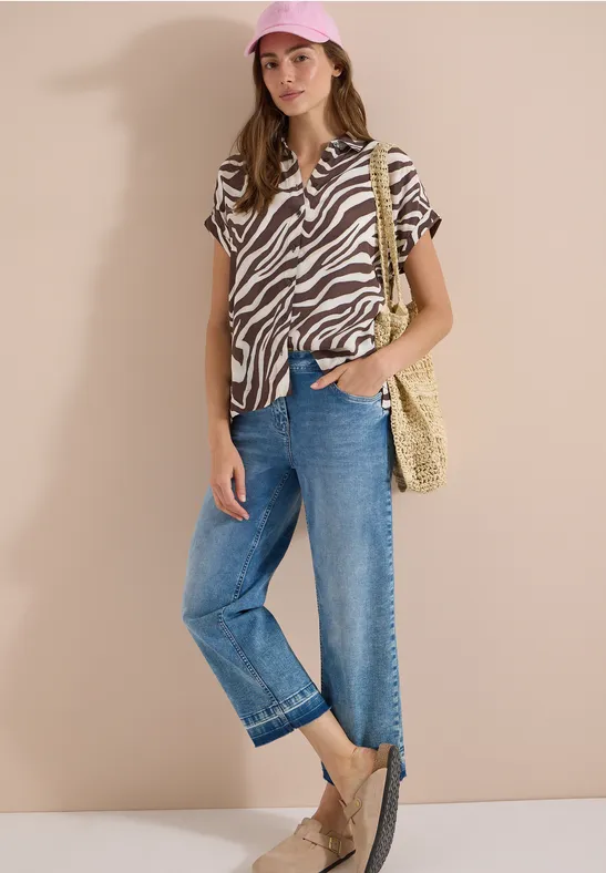 Kurzarm-Hemdbluse mit Zebra-Print