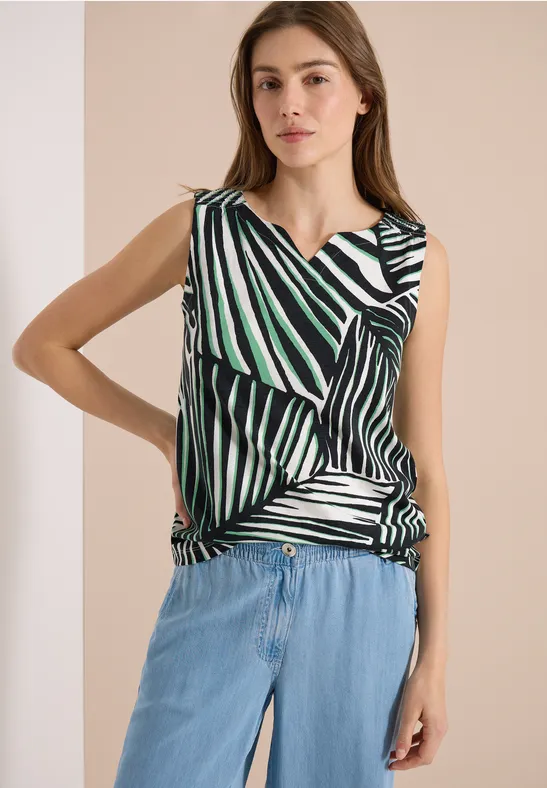 Top mit grafischem Print und Smokdetails