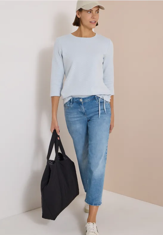 Strukturiertes 3/4-Arm Shirt mit Tunnelzug