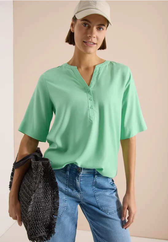 Kurzarmbluse mit Split-Neck
